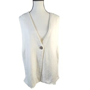 CRESCENT Linen Blend Vest Women M Cream Beige Single Button V Neck‎ Sleeveless